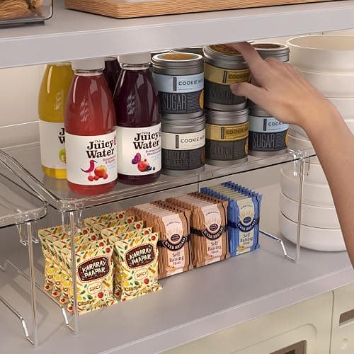 STARLATTA 2 Pcs Cabinet Organizer Shelf, Stackable Kitchen Counter Shelves, Spice Rack,Countertop Organizers, Clear Plastic Storage Shelves Rack for Makeup,Bathroom,Cupboard,Desk,Pantry Organization thumbnail 6