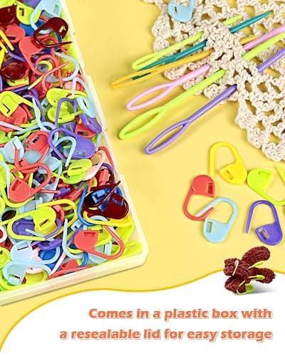 300pcs FIVEIZERO Stitch Markers with 6 pieces of large blunt sewing needles,colorful knitting markers,plastic crochet hook clip,bulk Crochet hook markers for knitting stitch locking clip crochet hooks thumbnail 5