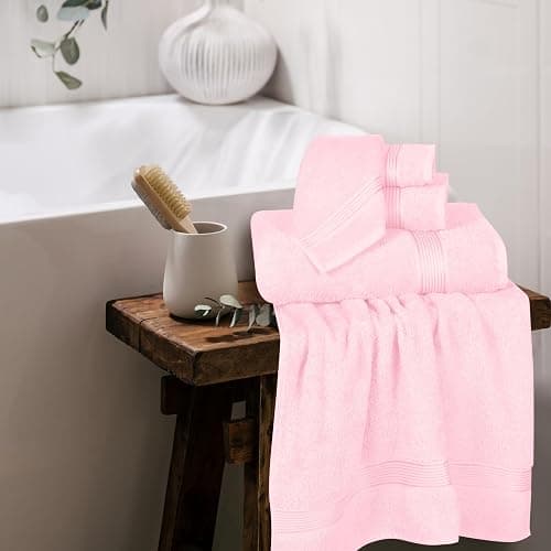 Elvana Home Ultra Soft 6 Pack Cotton Towel Set, Contains 2 Bath Towels 28x55 inch, 2 Hand Towels 16x24 inch & 2 Wash Coths 12x12 inch, Ideal Everyday use, Compact & Lightweight - Pink thumbnail 5