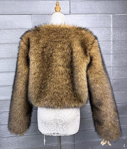 Vickstco Women's Warm Fluffy Faux Fur Cropped Jackets Shaggy Short Coats Fuzzy Overwear thumbnail 4