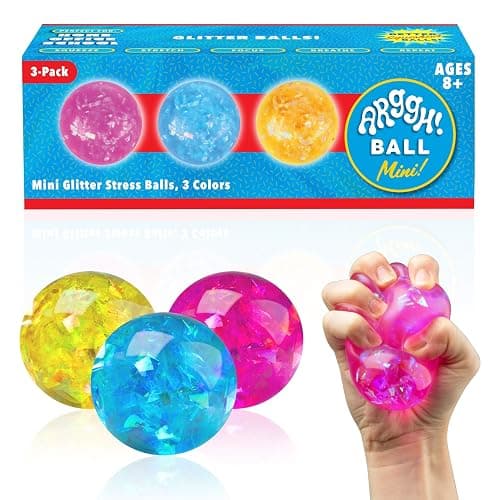 Power Your Fun Arggh Glitter Mini Stress Balls for Adults and Kids - 3pk Squishy Stress Ball Fidget Toys, Sensory Toys and Stress Relief Mini Squishy Toys Squeeze Ball Toy (Yellow, Pink, Blue) - Image 1