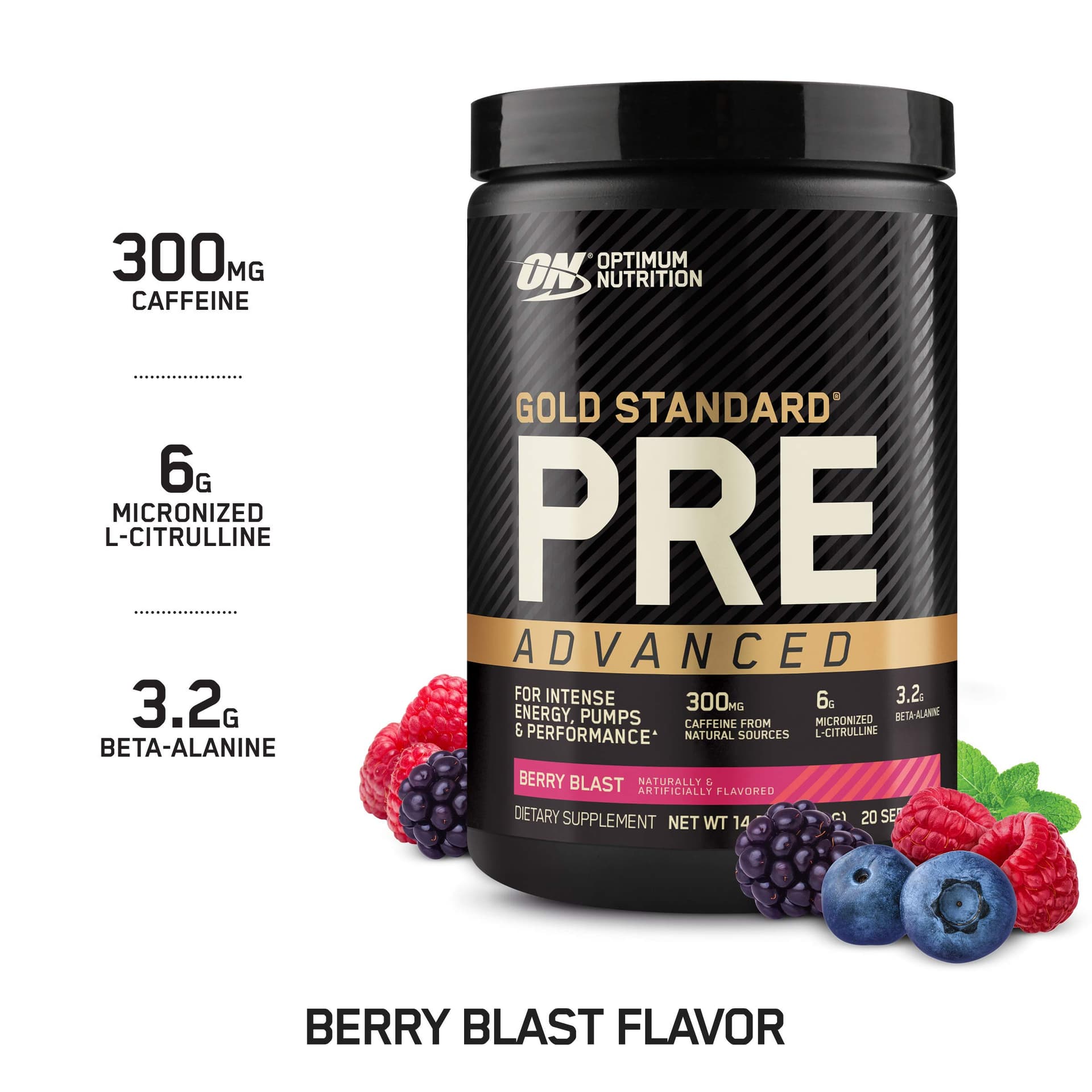 Optimum Nutrition Gold Standard Pre Workout Advanced, with Creatine, Beta-Alanine, Micronized L-Citrulline and Caffeine for Energy, Keto Friendly, Raspberry Lime Mojito, 20 Servings - Berry Blast thumbnail 2