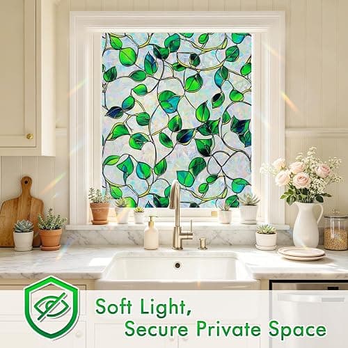 SOMWISE Rainbow Window Privacy Film,Heat Control,UV Blocking,Anti-Glare,Day & Night Privacy Protection & Decoration for Home, Bathroom,Glass Door,Static Cling,Renter-Friendly with Installation Tools thumbnail 5