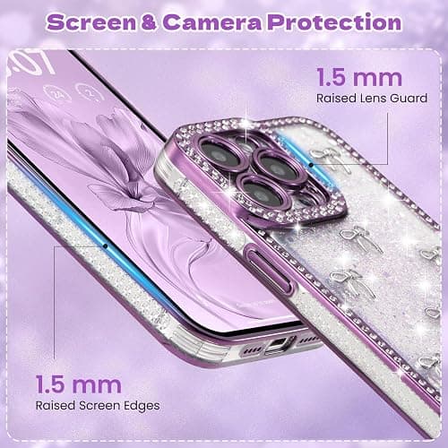 FABSPARK Clear Case for iPhone 16 Plus,Glitter 3D Bow,Purple/Silver Bow | Bling Ribbon | Shiny Sparkly Crystal Diamond Rhinestone Sequin | Transparent for iPhone 16 Plus Case - Purple/Silver Bow thumbnail 3