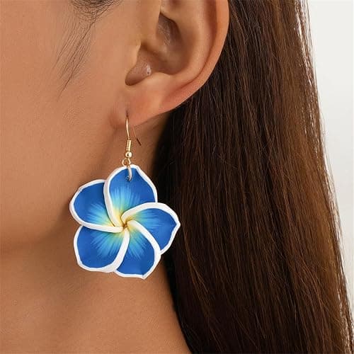 coadipress 6 Pairs Hawaiian Tropical Plumeria Rubra Drop Earrings for Women Bohemia Lovely Flower Luau Beach Dangle Earrings Summer Vacation Party Accessories Gifts thumbnail 5