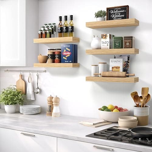 Sorbus Floating Shelves for Wall – 16 Inch Floating Shelf for Kitchen, Bedroom, Living Room, Bathroom, Home & Wall Decor - Mounted Bathroom Shelves with Invisible Brackets (Maple Wood, 4 Pack) thumbnail 5