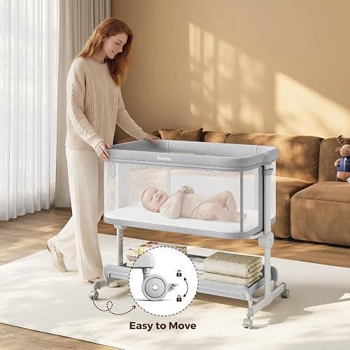 Ezebaby Baby Bassinets Bedside Sleeper, Portable Bedside Bassinet for Baby Newborn Infants with Adjustable 7 Heights and All Mesh Sides, Newborn Crib with Mattress and Soft, Breathable Sheet | Baby bassinets thumbnail 8