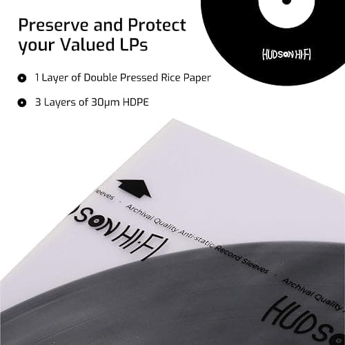 Hudson Hi-Fi Anti-Static Vinyl Record Inner Sleeves 100 Pack - Durable Clear Disc Sleeves- Protect Your LP Albums from Scratches, Dust & Dirt - Acid-Free Rice Paper Interior Disc Covers thumbnail 4