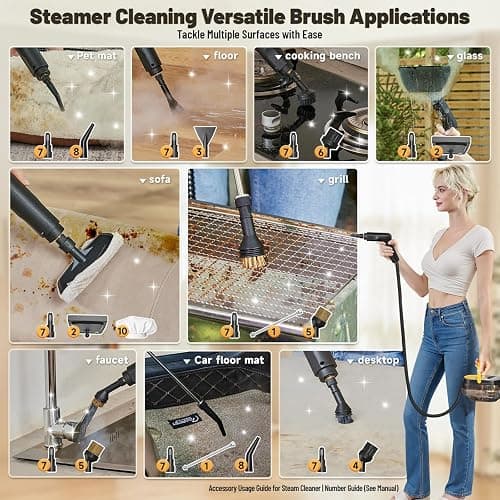 Gautye Steam Cleaner, 3-Level Adjustable Handle, 15s Heat-Up, 1.6L Tank, Portable Steam Cleaner Handheld with 16 pcs Accessories, Steamer Cleaning for Grout, Couch, Floor, Car, Carpet thumbnail 4