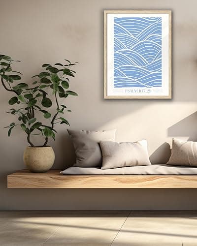 EcoHest 12x16 in Psalm 107:29 Ocean Waves Christian Framed Wall Art | Natural Oak Wood Frame with Canvas Wall Art, Scripture Bible Verse Decor for Bedroom, Living Room, Office, Church, 1Pack thumbnail 8