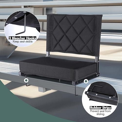 VILLEY Stadium Seats for Bleacher with Back Support, Folding Stadium Seat Cushion, Portable Bleacher Chair, Stadium Chair for Sports Events, Black thumbnail 6