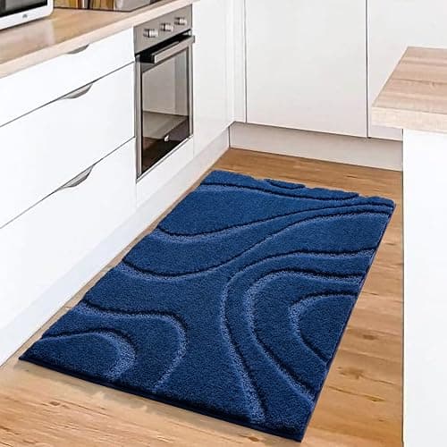 DEXDE Bathroom Rugs Mat, Soft Plush Shaggy Microfiber Bath Rug Non Slip Bath Mats for Bathroom Floor Machine Washable Absorbent Carpet for Shower Tub, Navy Blue 20"x32" - 1'8" x 2'8" (Rectangular) - Blue thumbnail 3