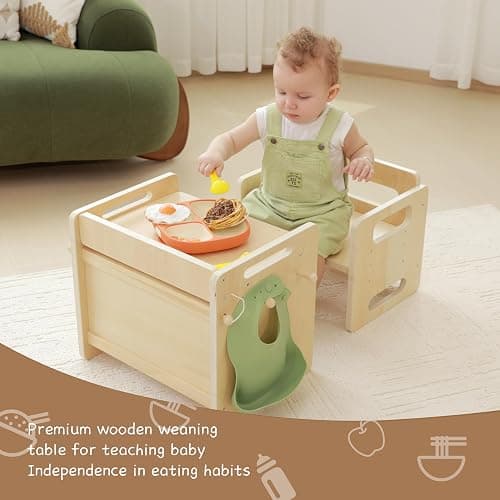 bpmfkid Montessori Weaning Table and Chair Set - Adjustable Design for Toddlers, Ideal for Mealtime, Learning, and Play thumbnail 7
