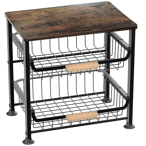 NiuYichee 3-layer Kitchen Fruit Storage Basket Snack Rack, Countertop & Desktop Pull-out Metal Basket with Handle, Organizers - Image 1