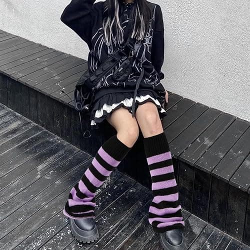Moon Wood Leg Warmers for Girls Women Kawaii Harajuku Flared Knitted Leg Warmer Goth Cute Lolita Socks thumbnail 6