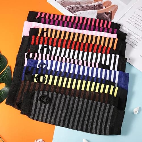 Foaincore 12 Pairs Striped Knit Arm Warmer Winter Knitted Long Fingerless Gloves Thumb Hole Stretchy Gloves Goth Knit Arm Sleeves for Women Costume Cosplay Accessories thumbnail 7