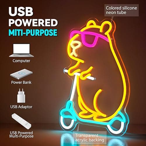 Capybara Neon Sign Animal Shape Led Capybara Neon Light for Wall Decor Dimmable Led Light Neon Sign for Children's Room Party Decor Birthday Gift for Kids thumbnail 5