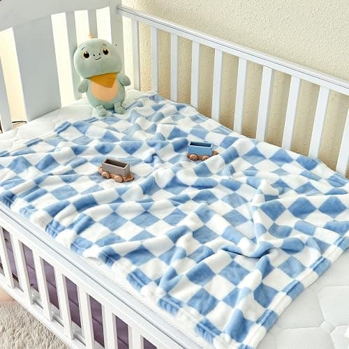 Yurhap Checkered Baby Blanket Fleece Baby Blankets for Boys, Ultra Soft Cozy Fluffy Infant Toddler Newborn Receiving Blankets for Crib Stroller, 30''x40'', Blue thumbnail 2