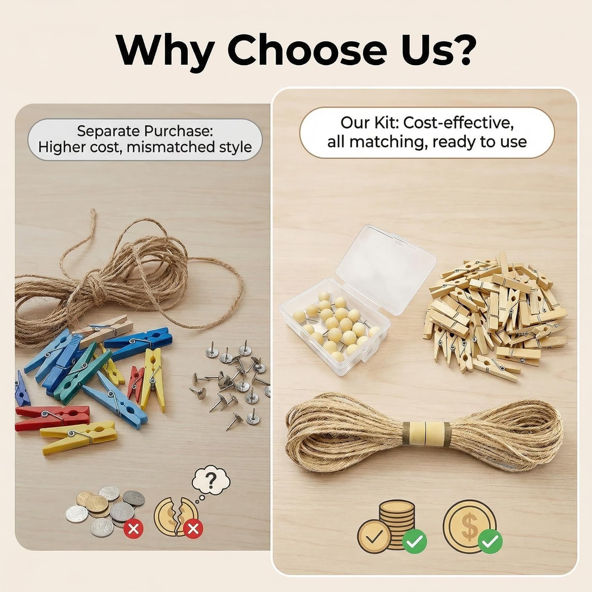50 Clip Hanging Photo Display, Versatile Wall Hanging Photo Holder with Durable String Clips, Home Wall Collage Picture Display for Artwork Memory Showcase Easy Setup thumbnail 3