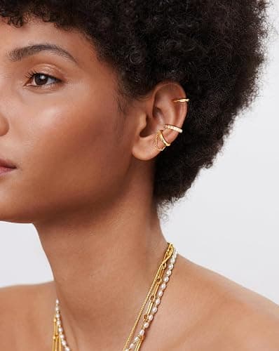 Picuzzy 14K Gold Plated Ear Cuff Earrings for Women Non Piercing, Gold Plated Cuff Earrings for Women, Hypoallergenic Cubic Zirconia Cartilage Hoop Earring Fashion Jewelry Set thumbnail 4