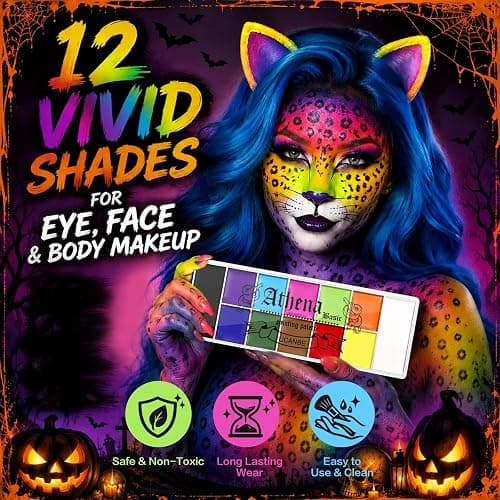 UCANBE Athena Basic Face Body Paint Oil Palette, 12 Color Large Black White Professional Face Painting Makeup Kit, Facepaint Pallet for Halloween SFX Party Art Stage Costume Cosplay Clown Goth Make Up thumbnail 3