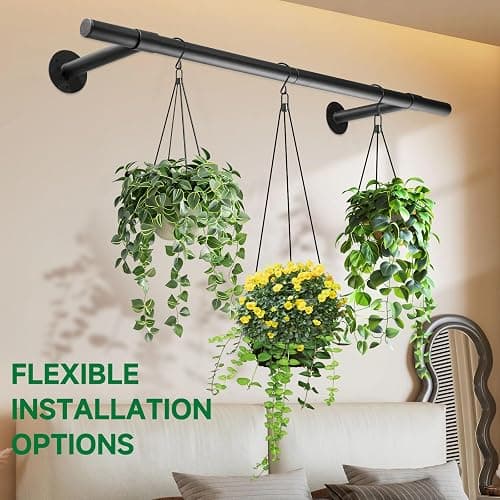 Uoveya Hanging Planters Rod – Plant Hanger Indoor for Window Ceiling, Hanging Plant Shelf for Wall Planter House Plants, Plant Shelves Metal Holder Bar 31.5In Black (Pots, plants, chains not included) thumbnail 7