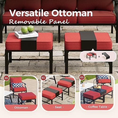 MIXPATIO Patio Furniture Set 5 pcs, Outdoor Patio Furniture, 3-Seat Sofa, 2 Swivel Chairs, 2 Ottomans and 5.75" Extra Thick Cushion, Patio Conversation Set for Garden Backyard Deck,Red thumbnail 6