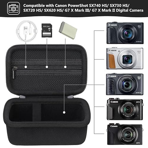 Supmay Hard Carrying Case for Canon PowerShot SX740 HS/ SX730 HS/ SX720 HS/ SX620 HS/ G7 X Mark III/ G7 X Mark II Digital Camera, Storage Holder Travel Bag with Mesh Pocket for Battery Pack, Black thumbnail 3