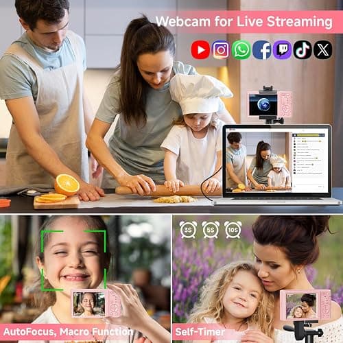 Digital Camera, FHD 4K Autofocus Digital Camera Pink with 64GB SD Card 16X Zoom, 2026 Upgraded Compact Cameras for Photography Point and Shoot Small Camera for Teen Boys Girls Kids Travel Adventures thumbnail 6