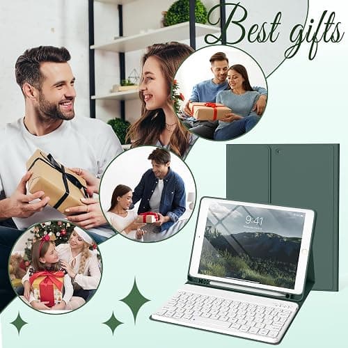 BQDIYOO Keyboard Case for iPad 9th/8th/7th Generation(2021/2020/2019), 10.2 inch iPad 9/8/7 Case with Keyboard, Auto Wake Sleep Cover with Pencil Holder, Dark Green thumbnail 9
