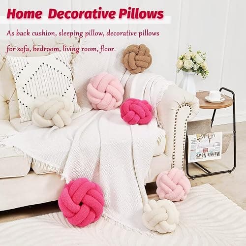 Uvvyui Knot Pillow Ball, Soft Hot Pink Home Decor Knotted Pillows, Handmade Round Plush Throw Pillow, Aesthetic & Cute Large Decorative Pillows for Bed, Floor, Couch, Bedroom Home Decor 8 inches thumbnail 5