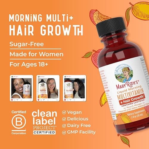 MaryRuth's Liquid Multivitamin + Hair Growth Travel Pack | 8 ct | Biotin 10000mcg | Lustriva Hair Growth Supplement | Clinically Tested in Women for Thicker Hair & Facial Wrinkle | Ages 18+ | 1 Fl Oz thumbnail 8
