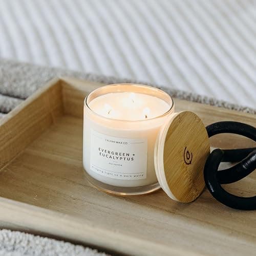 Calyan Wax Co. Evergreen & Eucalyptus 3 Wick Scented Candle - 43 Hour Burn - Luxury 3 Wick Soy Candles - Non Toxic Soy Wax Candles - Long Lasting Large Glass Jar Candle for Home - 14.9oz thumbnail 2