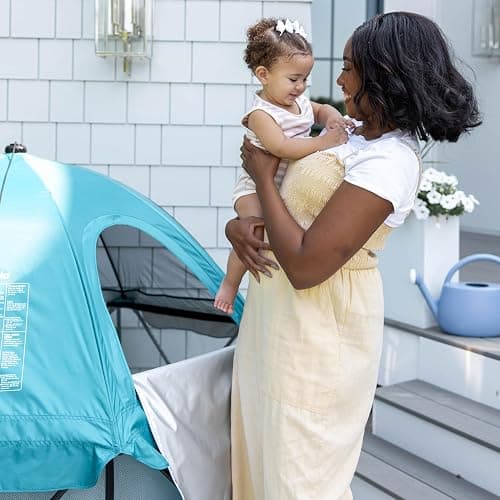 Regalo Safety My Play Deluxe Extra Large Baby Playpen & Portable Play Yard with Canopy, Foldable 8-Panel Indoor Outdoor Playpen for Babies & Toddlers, Mesh Sides, Washable Nylon Bottom, 62", Aqua thumbnail 9