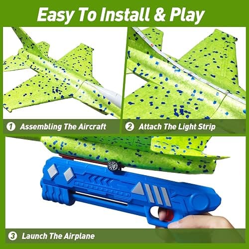 3 Pack Airplane Launcher Toys, 13.2 inch LED foam 2025 F-15 Eagle fighter jet ＆ Glider Catapult Plane for Boys, Flying Toys Christmas Birthday gifts for Boys Girls 4 5 6 7 8 9 10 11 12 Year Old thumbnail 4