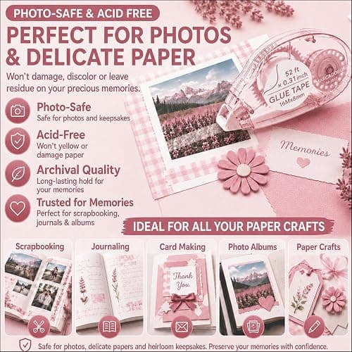 MARCADORUS Double Sided Tape Roller, Scrapbook Glue Tape 6 Pack, Extra-Long | 52 Ft x 0.31 In Each, 312 Ft Total; Permanent, Acid-Free, Photo-Safe Tape for Scrapbooks, Journals, Cards & Crafts thumbnail 6