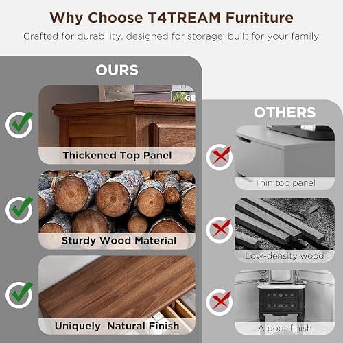 T4TREAM 54" Wide 7 Drawers Dresser Chests for Living Room, Light Walnut | Vintage handle Farmhouse Wood Storage Organizer Bedroom,Hallway thumbnail 8