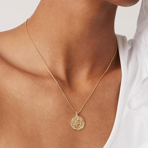 PAVOI 14K Gold Plated Engraved Coin Pendant Necklaces for Women | Byzantine Coin Pendants | Bohemian Necklace thumbnail 2