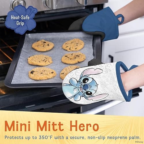 Disney Kitchen Towels & Oven Mitts Set – 4 Piece Bundle with 2 Cotton Dish Towels/Hand Towels & 2 Heat Resistant Mini Oven Mitts (Pot Holders) – Mickey, Stitch & Pooh (Stitch) thumbnail 3
