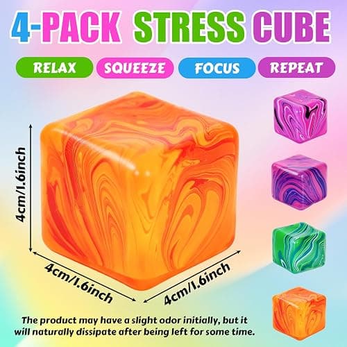 OESINS 4 Pcs Stress Cube Squishies Fidget Toys, Ice Cube Shape Squeeze Toys, Slow Rise Stress Balls Sensory Toy For Kids Adults With Autism & Stress Relief Classroom Prize & Easter Basket Stuffers thumbnail 3