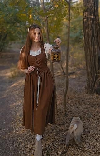 SCARLET DARKNESS Renaissance Costume Women Peasant Medieval Dress Short Sleeve Maxi Fairy Dresses with Pockets thumbnail 3