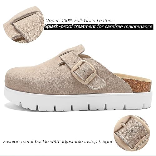 VLUUKUPFASIN Genuine Suede Clogs for Women Platform Shoes，Leather Comfort Potato Shoes Chunky with Arch Support, Casual Trendy Shoes Mules for Women thumbnail 3