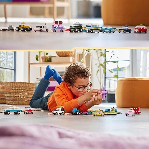 LEGO Classic Creative Vehicles, Colourful Model Cars Kit featuring a Police Car Toy, Ice-Cream Truck, Limo, Van & More, Bricks Building Toys for Kids, Boys and Girls Aged 5 Plus with 52 Wheels 11036 thumbnail 10
