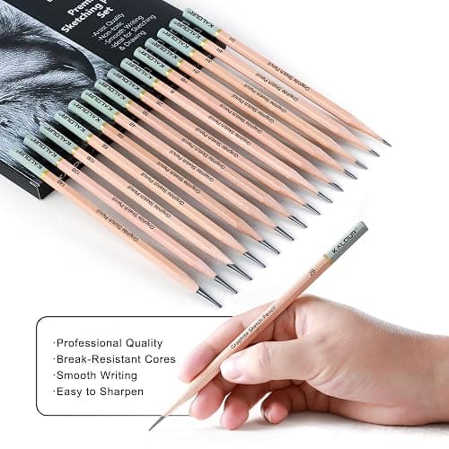 KALOUR 18-Piece Professional Sketch Pencil Set - Includes 5H to 14B Pencils, Vinyl Eraser, Kneaded Eraser,Sharpener and Paper Blending Stump - Ideal for Artists and Beginners thumbnail 4