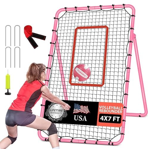 5-Angle Adjustable Volleyball Rebounder Net 7x4ft, High Stable Bounce Back Training Equipment for Practicing Volleying Bumping Spiking with High-Tension Net, PU Volleyball and Pump, Stakes - Image 1
