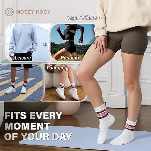 MOSEY KOSY Slouch Cotton Socks, Scrunch Thin Fashion Colorful Soft Breathable Crew Calf for Women and Men, 4 Pairs thumbnail 6
