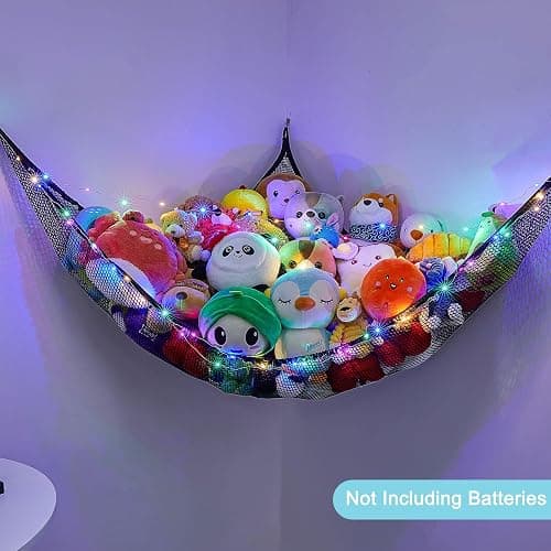 Unicorn Castle Stuffed Animals Net or Hammock Kids Toy Storage Organizer with LED Light Hanging Corner Stuffed Animals Holder Kids Girls Room Decor,Black,Large (Pack of 1) thumbnail 7