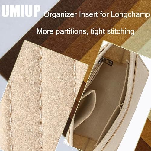 lumanothy Organizer per borse con tasca multipla, in feltro, per Longchamp, polene, borsa per la spesa, beige, M thumbnail 3