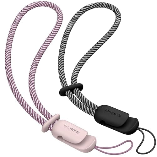 SURPHY 2 Pack Phone Lanyard for Cellphone Case, Phone Wrist Strap for Case, Cellphone Strap with 2-Color Braided, Charm Wrist Lanyard for Women and Men, Cellphone Wrist Lanyard for Women, Pink & Black - Image 1