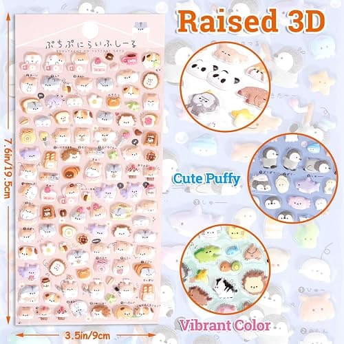 Jactales 600+ Cute Mini Puffy Stickers-Small 3D Tiny Micro Bulk Sticker Set for Kids Girls Adults-Includes Kawaii Japanese Cartoon Ghost Animal Cat Dog Penguin Birds for Phone Case-Removable-6 Sheets thumbnail 3